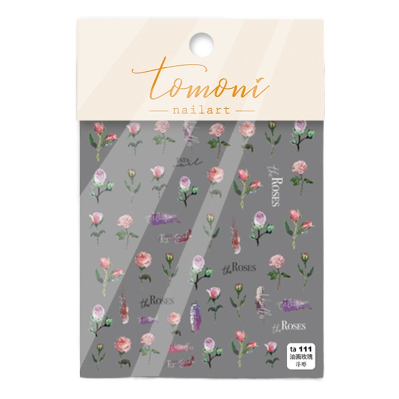 Tomoni Etiqueta de alivio de uñas yeso tridimensional Tulipán hueco retro acuarela Rosa 5D calcomanías de uñas Nuevo