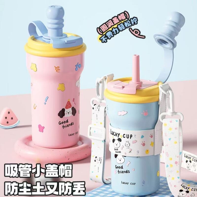 陶瓷内胆保温杯新款316不锈钢卡通创意高颜值吸管杯大容量双饮杯|undefined