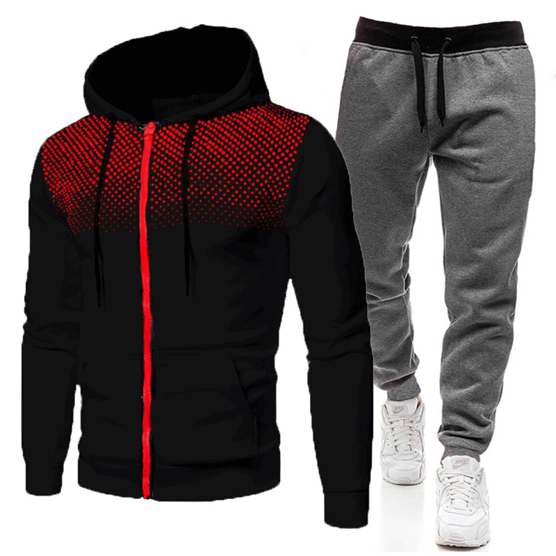 New round dot printed solid color zipper set for autumn winter plush men women's sports hoodies, sweaters, and pants_voghion.com