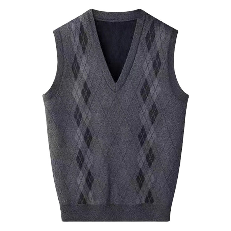 Una sola pieza de entrega de invierno de mediana edad y de edad avanzada forrada de lana engrosada con cuello en V de punto de espalda más tamaño papá desgaste chaleco caliente