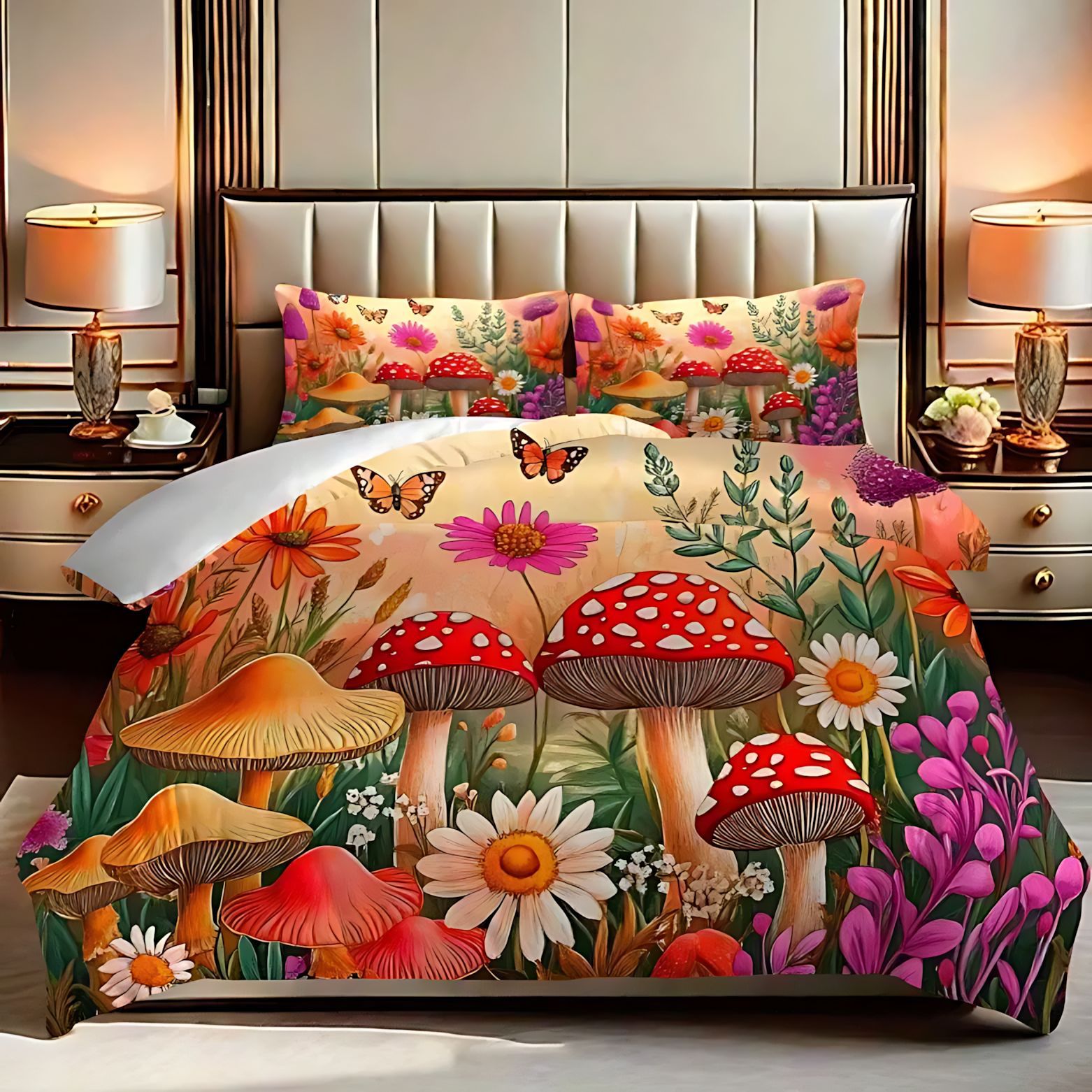 TUME / JIT transfronterizo fantasía hongos plantas molidas de alta definición digital impresión set de edredón se puede diseñar
