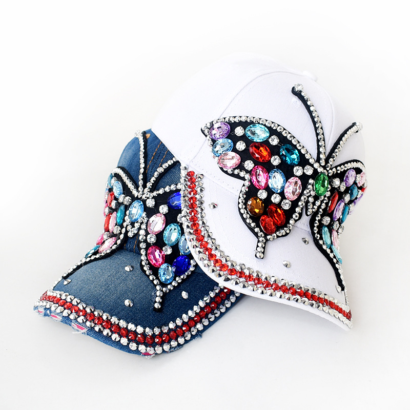 182g Weight Baseball Cap Hats Type Women's Elegant Retro Simple Style Butterfly Rhinestone Curved Eaves Baseball Cap