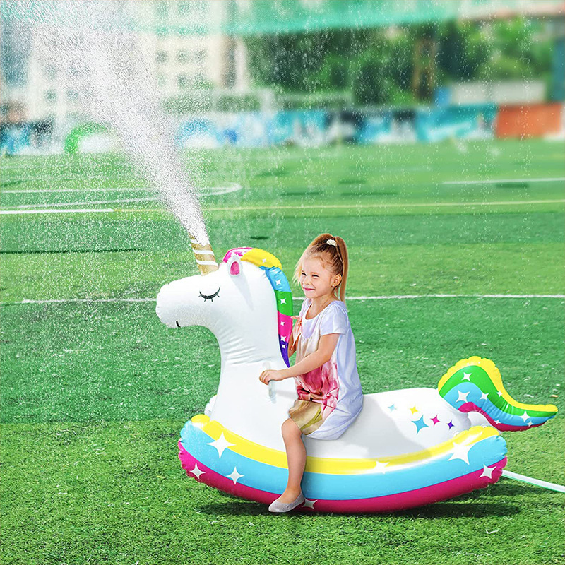 充气独角兽喷水摇椅户外水上草坪洒水游戏垫儿童庭院戏水玩具木马