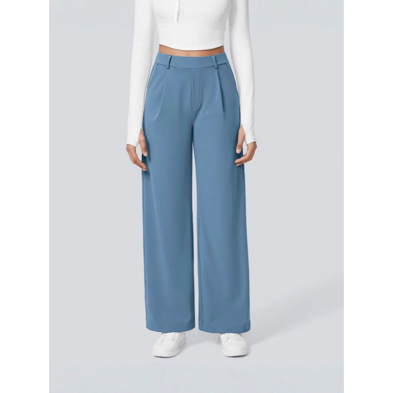 Elegant High-Waisted Straight Leg Pants For Women – Stretchy Office & Casual Trousers, Lightweight Breathable Fabric, Comfort Fit (Light Gray)_ecoleips.com