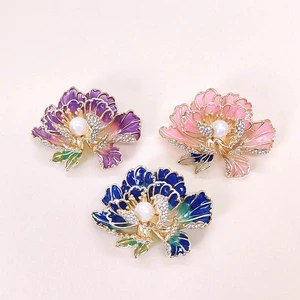 Original Chinese Style Enamel Peony Flower Brooch Accessible Luxury High-End Corsage Pressed Placket Clothing Pin Women's Accessories Jewelry