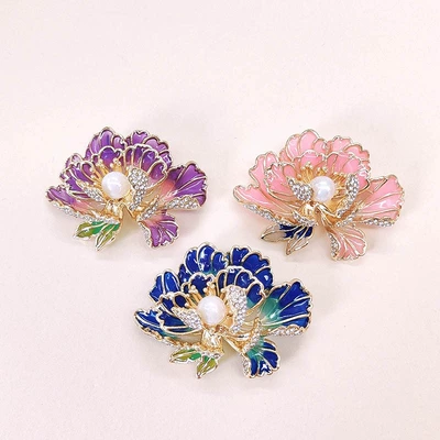 Original Chinese Style Enamel Peony Flower Brooch Accessible Luxury High-End Corsage Pressed Placket Clothing Pin Women's Accessories Jewelry