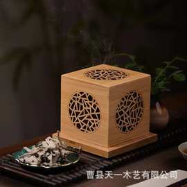 跨境木质香盒熏香炉竹木镂空燃香盒家用禅意香薰托水晶炉盘檀香盒