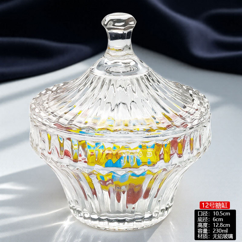 Tazón de cristal con tapa, vaso alto de cristal, tarro para dulces, plato para frutas, azucarero, plato pequeño para frutas, estilo europeo de lujo de alta gama.