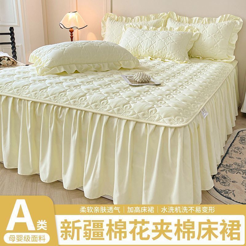 A类床裙100新疆棉花夹棉床群遮丑下摆加厚床单棉料棉料防滑防尘罩|undefined