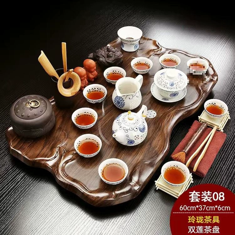 Glass tea set from natural wood for office, simple and elegant design