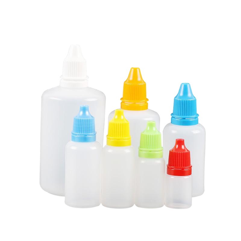 En stock 15ml botella de gota botella de tinta multicolor botella de aceite esencial sub-embalaje PE botella de plástico botella de líquido