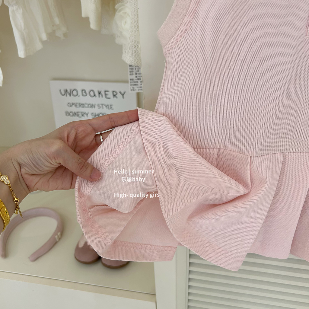 [Le En baby] Vestido de verano de niña estilo universitario Chaleco plisado con cuello POLO Vestido de princesa Estilo occidental bebé