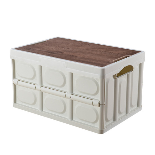 Outdoor camping camping folding storage box household wooden cover car trunk storage box Korean creative organizing box