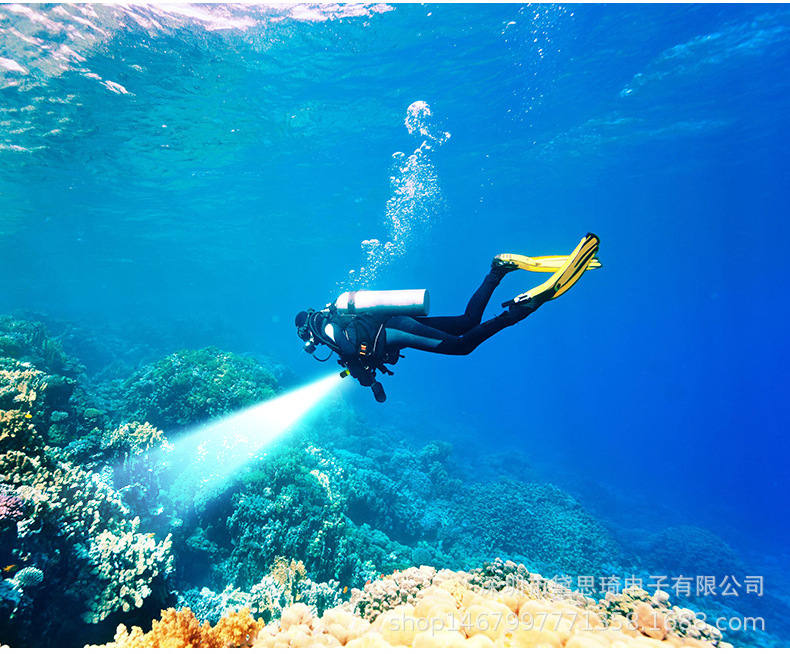 Diving flashlight, high-intensity, rechargeable, ultra-bright, waterproof, for underwater use, professional deep-sea diving, night diving, fishing, and beach activities