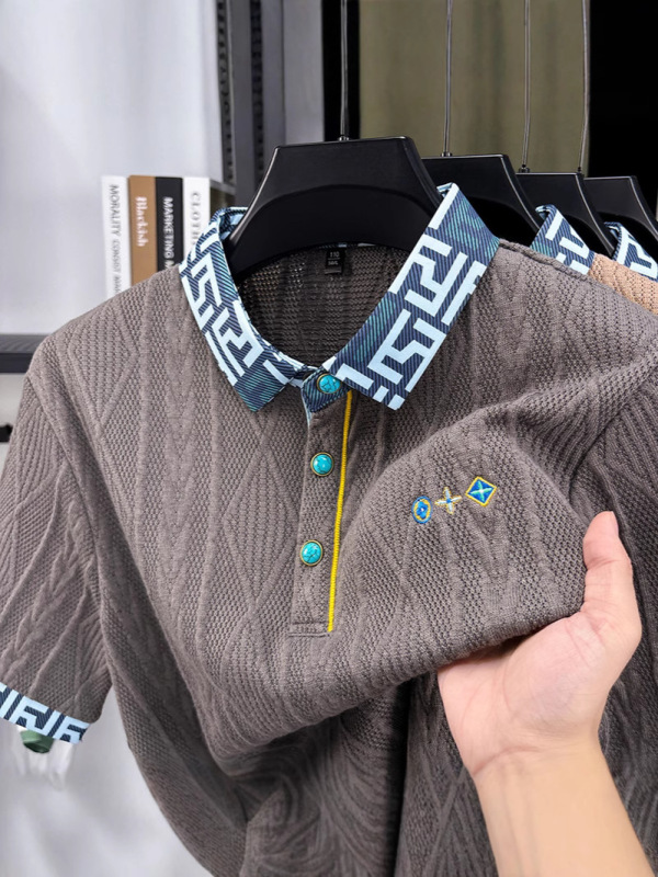 夏の新しいトレンディなジャカード半袖 Tシャツメンズ polo2025 抗シワルーズカジュアルメンズポロシャツドロップシッピング|undefined