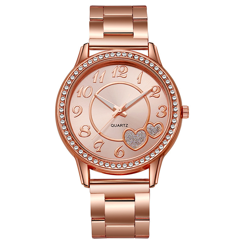Nueva moda transfronteriza corazón de melocotón cinturón de acero reloj de cuarzo estudiante oro rosa amor diamantes mujer reloj plata al por mayor image 7