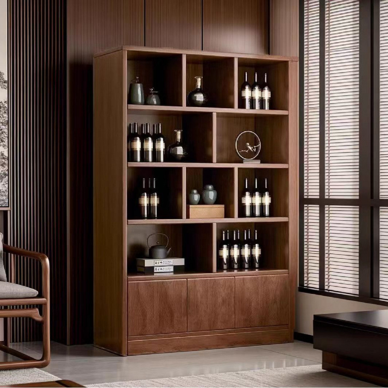 Solid Wood Wine Cabinet Home Living Room Entrance Grid Cabinet Wine Rack Commercial Simple Small Apartment Wall Display Cabinet Storage Rack