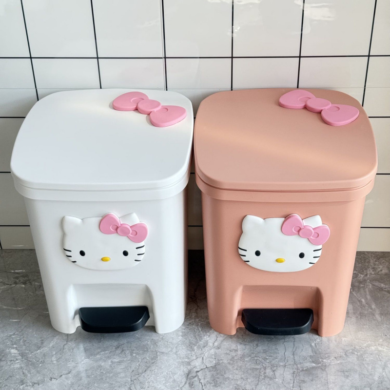 Bathroom Kt Cat Trash Can Household Pedal with Lid High-Looking Cute Living Room Paper Basket Large Capacity Kitchen Bedroom