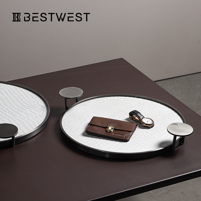 (2개) BOSIE HOME 라이트 럭셔리 가죽 쥬얼리 트레이 기하학적 라운드 데스크탑 인 스토리지 스토리지 트레이 공예 장식품
