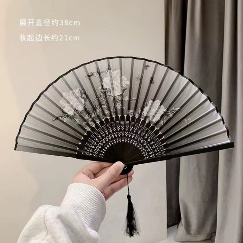 中国风折叠小扇子随身携带古风汉服古装舞蹈新中式夏天黑色竹扇赐|undefined