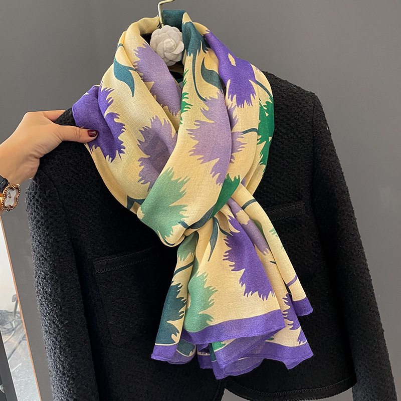 120g Weight Silk Scarf Classification Travel Occasion cotton and linen Material Flower Pattern Summer, Spring Season Women's Gender Printing Design Elegant, Sweet Style Women's Elegant Sweet Flower Cotton And Linen Printing Silk Scarf 4
