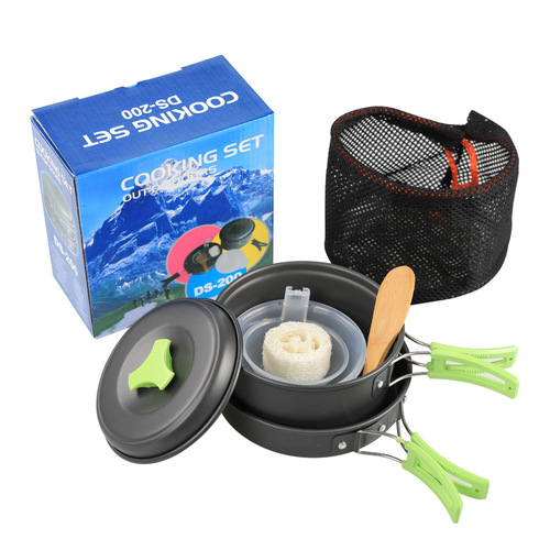 Cross-border special supply of outdoor picnic pot set for 1-2 people, portable combination DS200 pot set, picnic and camping pot set
