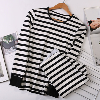 秋衣男條紋保暖內衣青年貼身舒適棉上衣韓版個性冬季春季