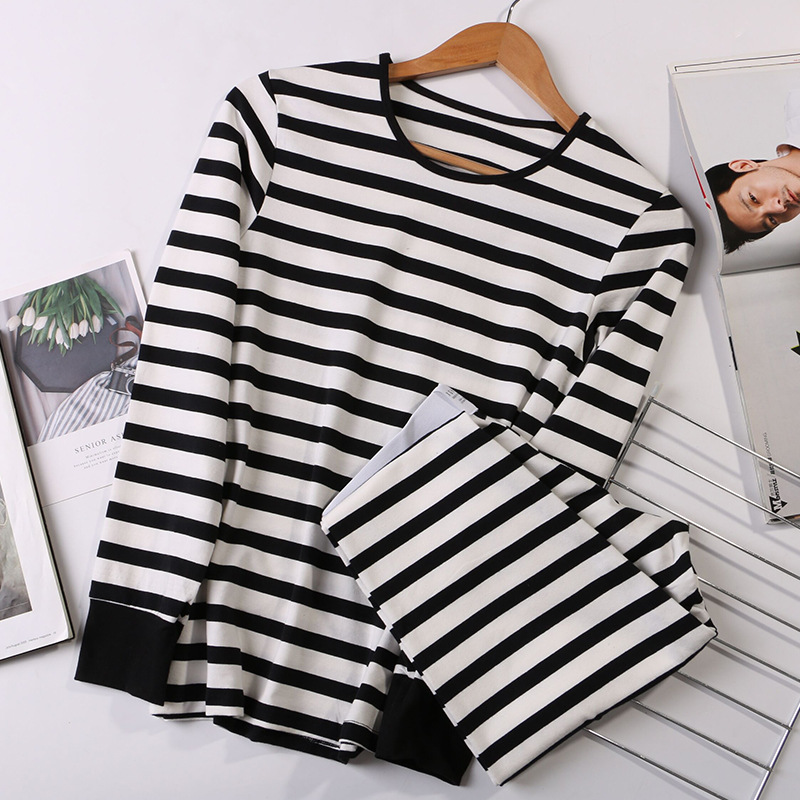 秋衣男條紋保暖內衣青年貼身舒適棉上衣韓版個性冬季春季