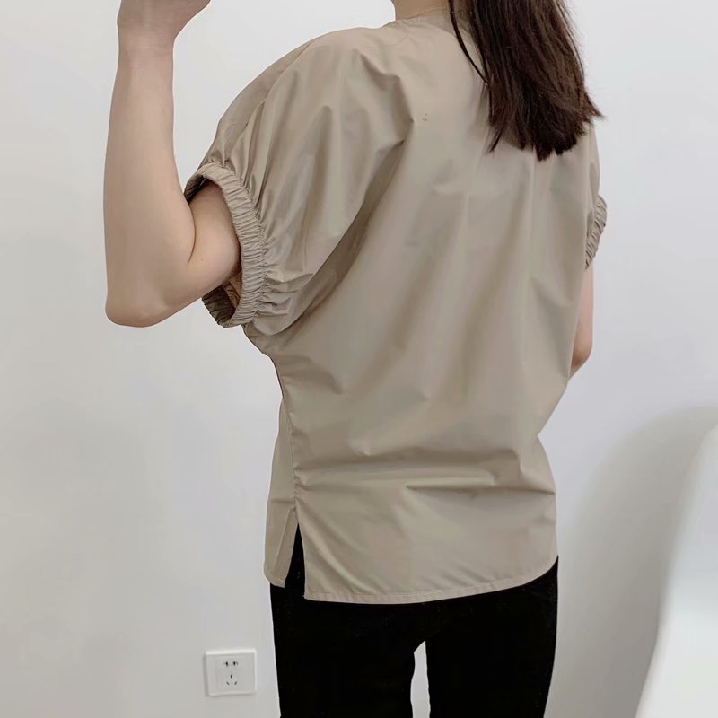 solid color round neck elastic short-sleeved T-shirt NSAM42064