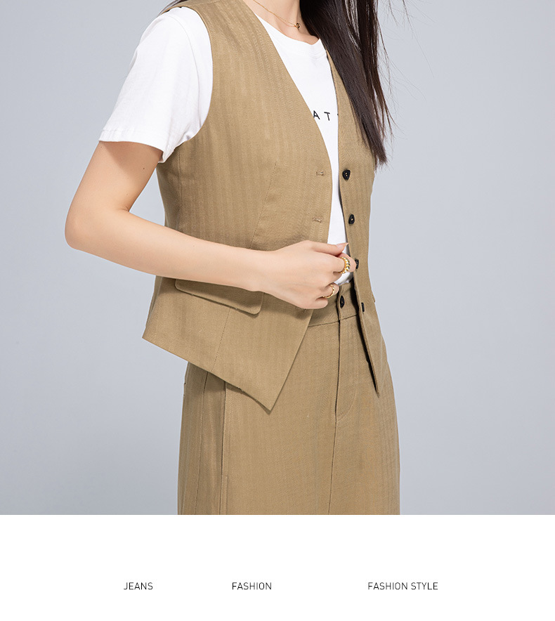 Áo vest gile nữ ngắn tay phong cách cổ điển chất liệu lanh Tencel — Gai Thật Màu chi tiết 21