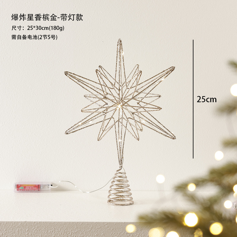 Árbol de Navidad hierro forjado estrella decoración con lámpara brillante estrella de penta de color champán árbol de Navidad decoración colgante