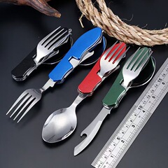 メーカー卸売り屋外多機能折り畳みナイフフォークキャンプ食器携帯取り外し可能フォークスプーン果物ナイフスイスナイフ