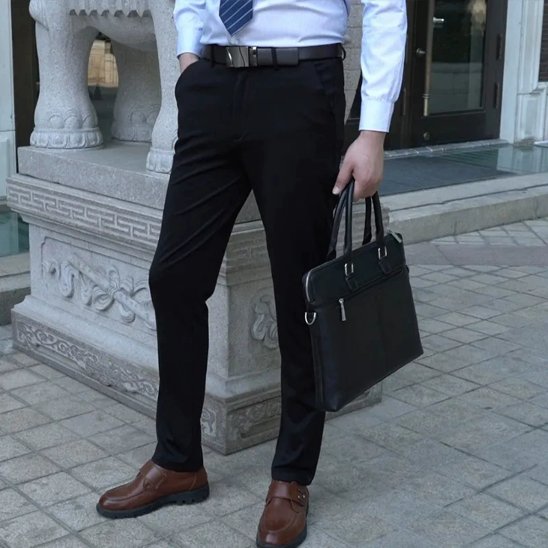 Эластичные облегающие Костюмные брюки мужские весенне-летние тонкие деловые повседневные брюки мужские прямые официальные брюки профессиональные комбинезоны брюки