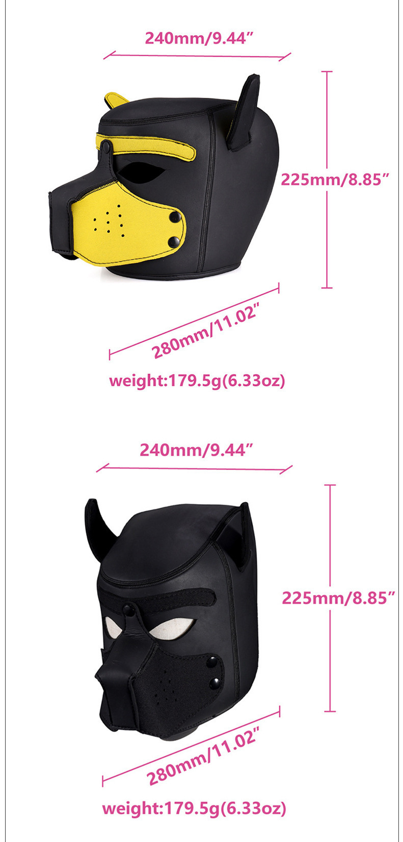 Leather Dog Head Mask with Purple Ears, Human K9 Costume Headgear — detail image 3