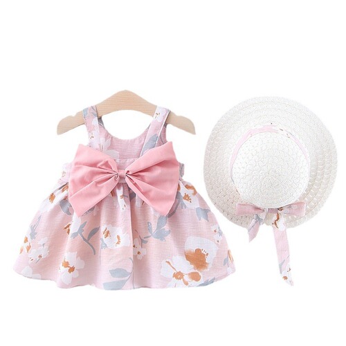 A749 new summer baby girl vest dress princess dress 1234 years old big bow flower skirt with hood