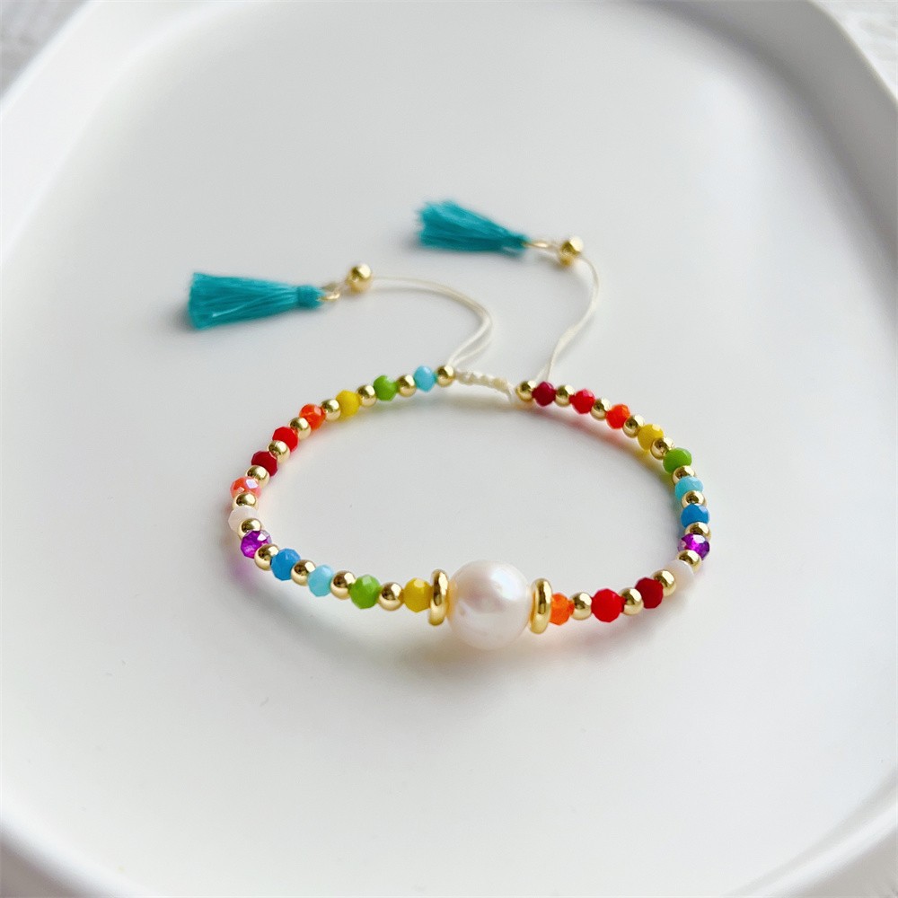 Retro Geometric Tassel Beaded Pearl Copper Knitting Bracelets