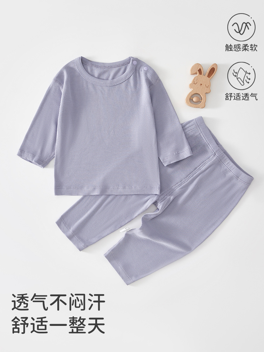 Traje de pijama fino de verano para bebés Ropa deshuesada modal de manga larga para bebés Ropa de aire acondicionado transpirable para bebés