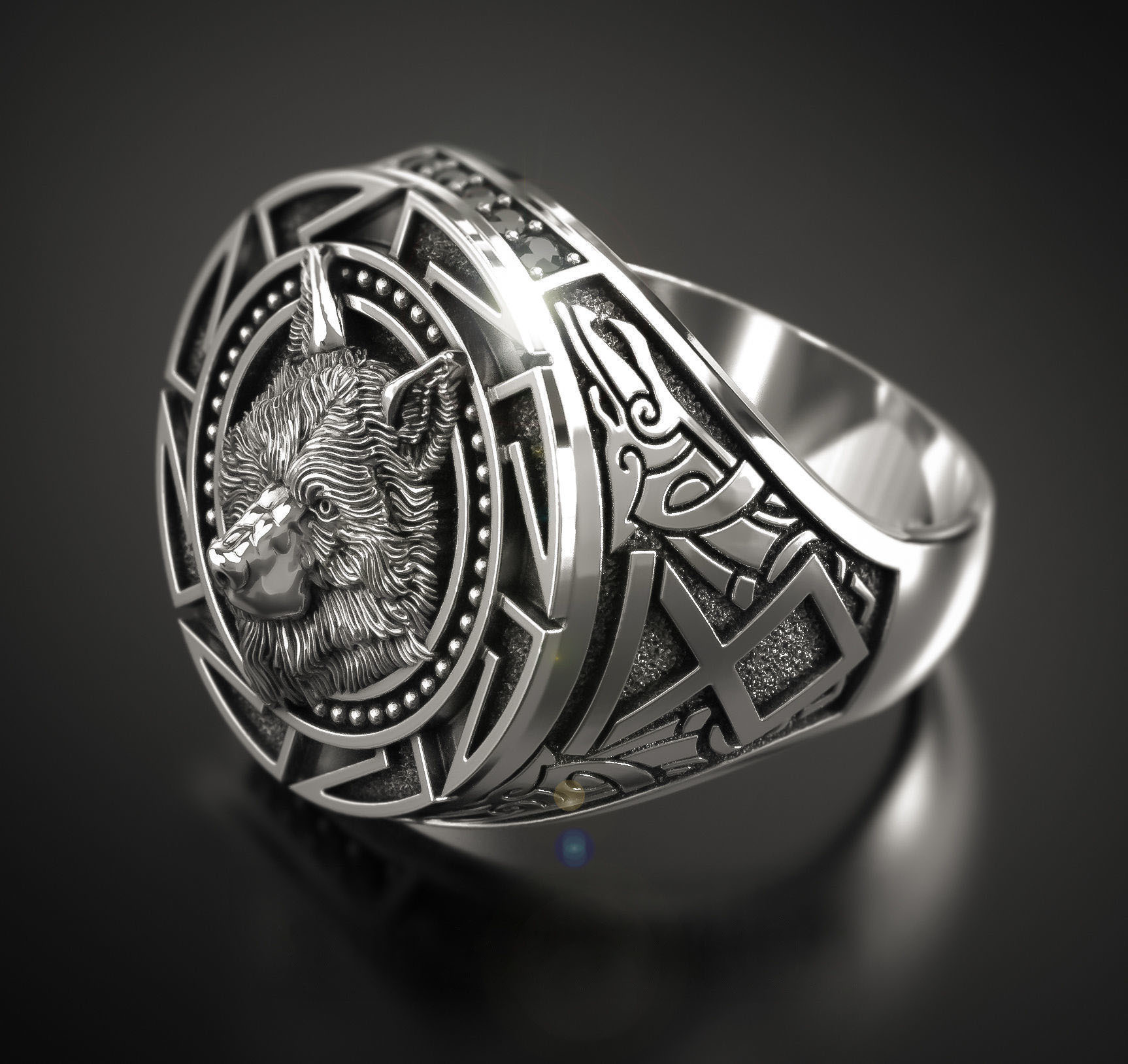 Jianjie Wish Popular Retro Wolf Totem Thai Silver Ring Scandinavian Mythology Viking Warrior Wolf Head Men's Ring