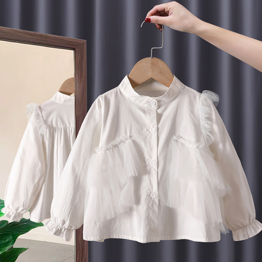 Camisa de manga larga para Niñas Ropa de primavera y otoño camisa de princesa para niñas Camisa de algodón estilo occidental para niños 2024 Nuevo