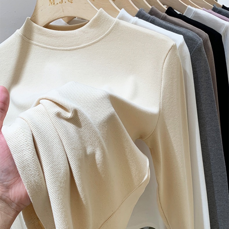 Real shot half turtleneck undershirt women's threaded cotton autumn and winter New elastic soft glutinous skin-friendly brushed undershirt