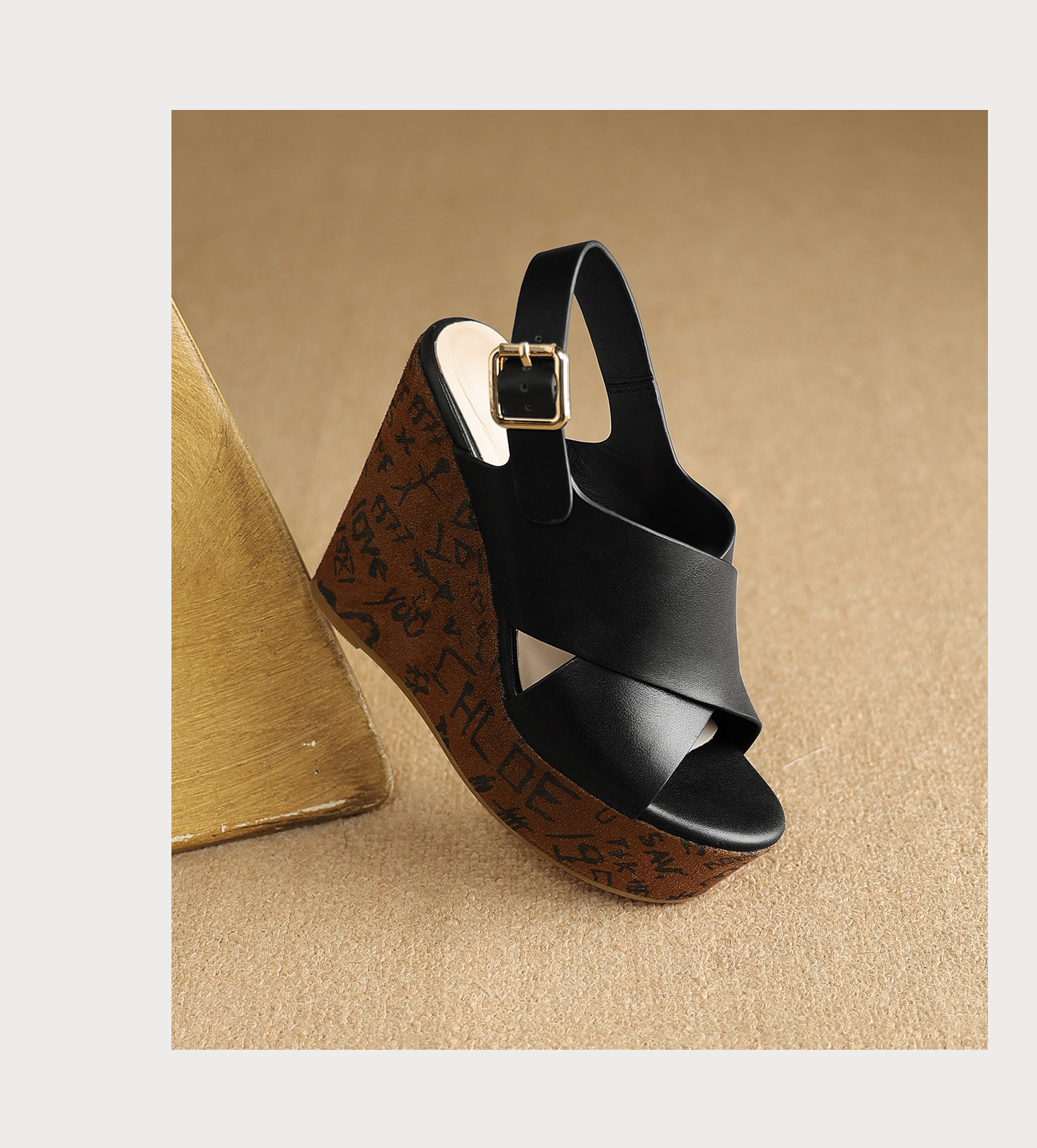 Sandal cao gót nữ mũi hở quai chéo đế xuồng platform gót 9 cm — màu đen, màu trắng ngà chi tiết 18