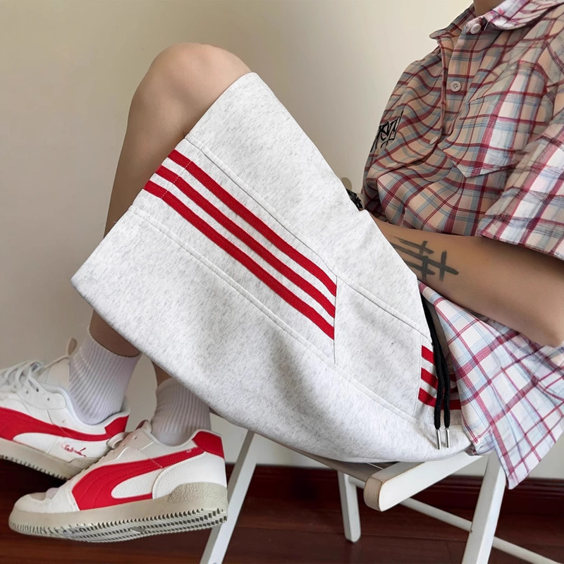 American-Style Three-Stripe Sports Shorts for Men, Summer Heavyweight Casual Shorts, Trendy Brand Loose Versatile Wide-Leg Pants