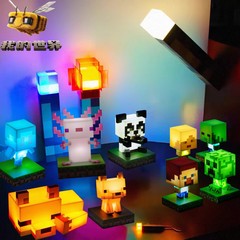 Minecraftゲームと同じスタイルのキツネランプ、クレーパーの装飾品、ナイトライト、室内雰囲気を演出
