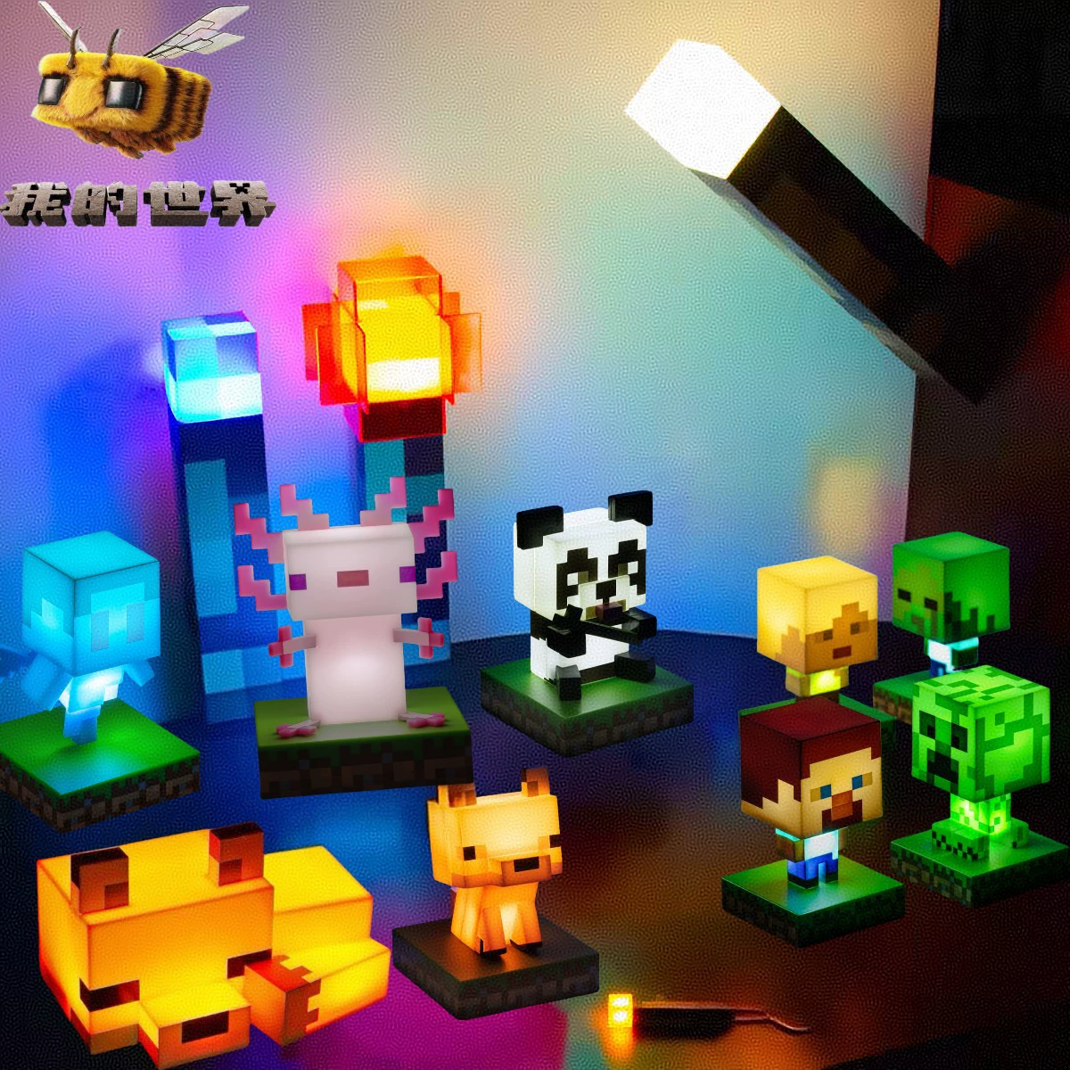 Лампа с лисой в стиле игры Minecraft, украшение Creeper, декоративный ночник, атмосфера в помещении.