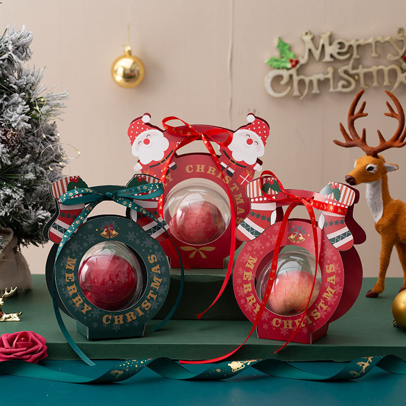 クリスマスアップルボックスクリスマスイブ子供のクリスマスフルーツ包装箱透明ポータブルギフトギフトボックスギフトバッグ|undefined