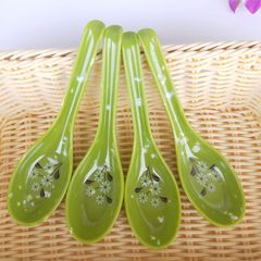 High-quality green spoon for eating at restaurants, melamine hook resin spoon, household utensil plastic serving spoon, porcelain-like spoon imitation