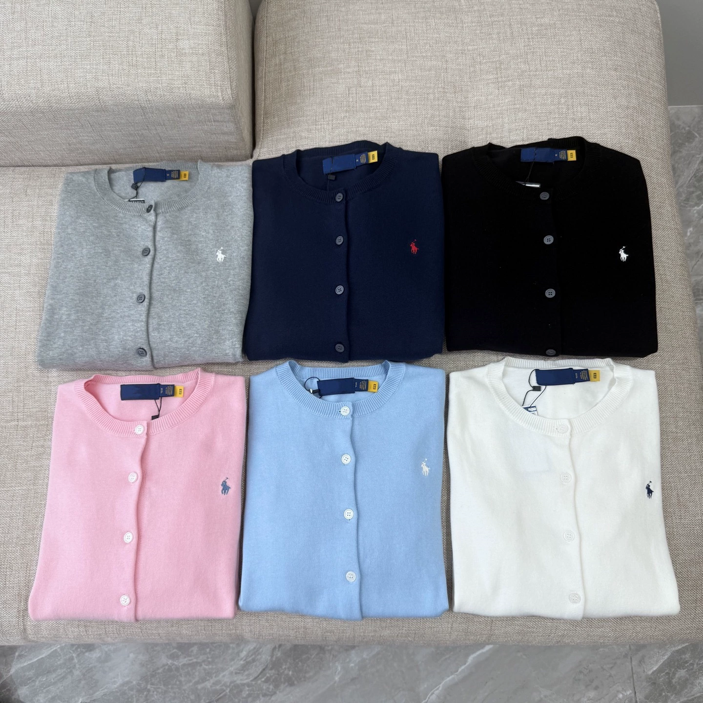 high quality/Sweep Size RL Ruff Pony with Embroidered Round Neck Solid Color Knitted Cardigan Classic Basic All-Match