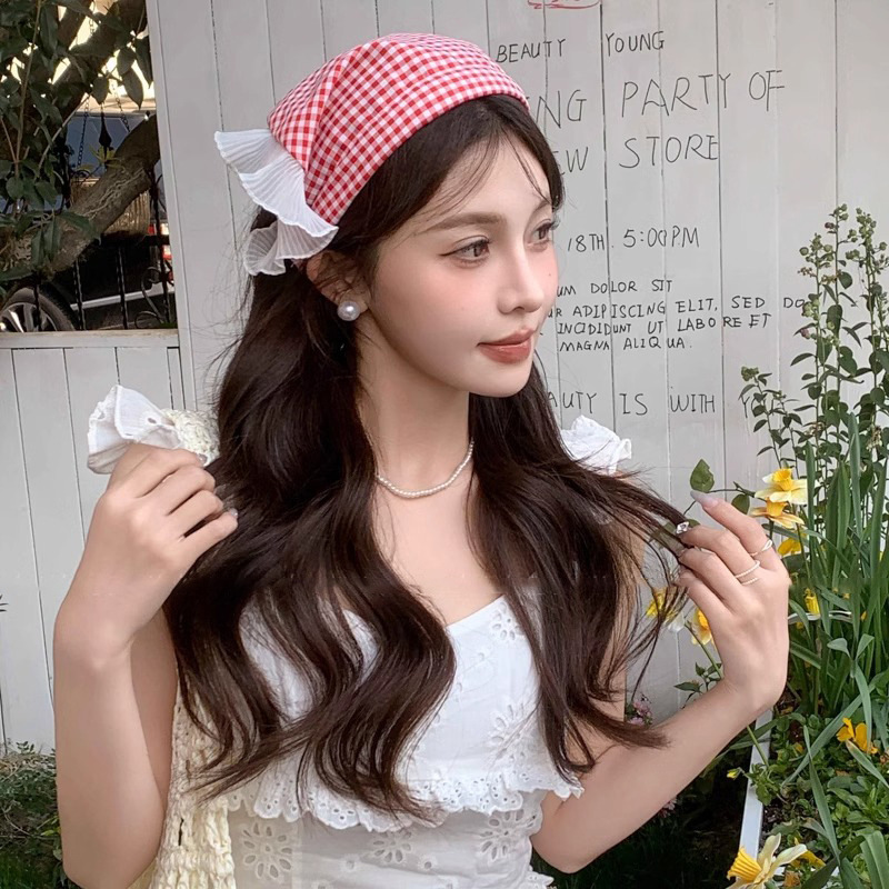 Turbante de encaje retro francés, niña, diadema dulce y linda, diadema, diadema triangular, foto de viaje de verano, tocado