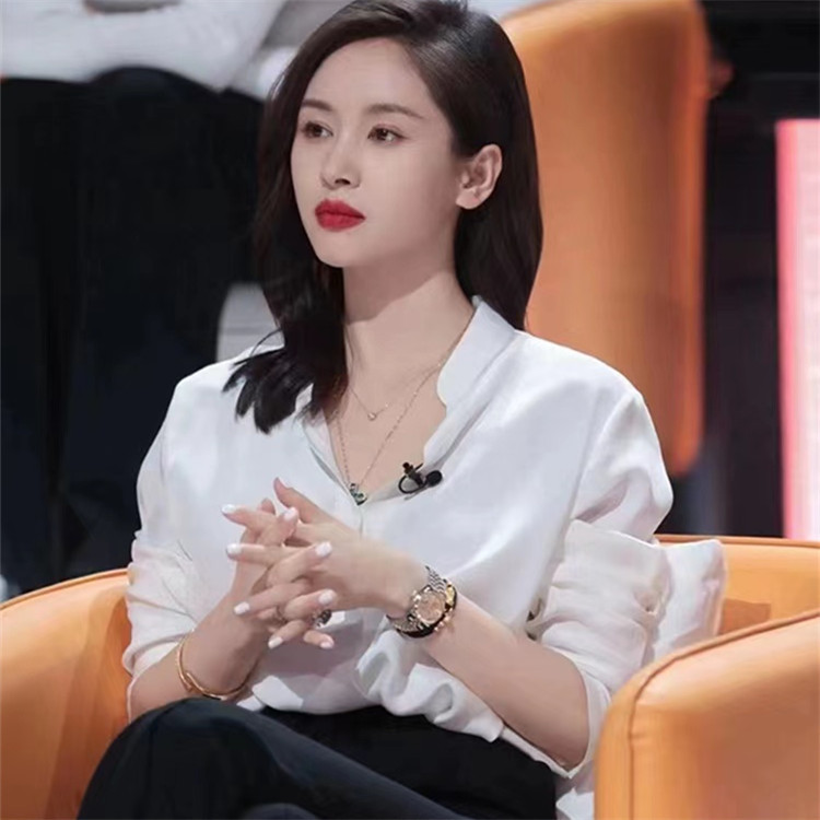 C090-celebrity style white shirt Women's Spring and Autumn Korean style 2023 new satin high-end elegant stand collar shirt C090-celebrity style white shirt Women's Spring and Autumn Korean style 2023 new satin high-end elegant stand collar shirt