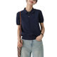 Tibetan Blue Ice Silk Knitted Polo Shirt Shoulder Short-sleeved T-shirt Women's Summer Thin French High-end Lapp Top